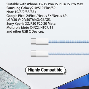 Câble de charge rapide USB-C vers USB-C en nylon tressé 60W PD pour téléphone compatible avec les modèles 17, 16, 15 / Pro Max, charge rapide Samsung Type C - Product Image 5