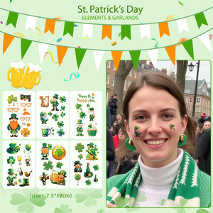 Adesivi per Tatuaggi per la Festa di San Patrizio, Decorazioni a <span class=keywords><strong>Quadrifoglio</strong></span> Colorate, Impermeabili, Personalizzabili con Logo di Lusso - Product Image 1