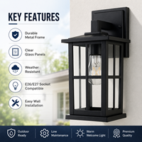 Lanterne murale extérieure en aluminium noir mat avec diffuseur en polycarbonate, angle de faisceau 360°, CRI 95 élevé, garantie 2 ans pour jardin et façade