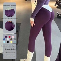Leggings de yoga et fitness taille haute, effet ventre plat, extensibles, sans coutures, effet galbant, pour la course, en Spandex/Nylon