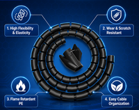 Selubung Kabel Spiral, Tabung Pelindung Kabel PE, Pengatur Kabel, 6mm-50mm, Hitam, Bebas Halogen, RoHS, Tahan UV