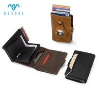 Cartera Minimalista Personalizada de Cuero Crazy Horse con Bloqueo RFID, Porta Tarjetas Metálico Extraíble, para Tarjetas de Crédito y Funda para Airtag