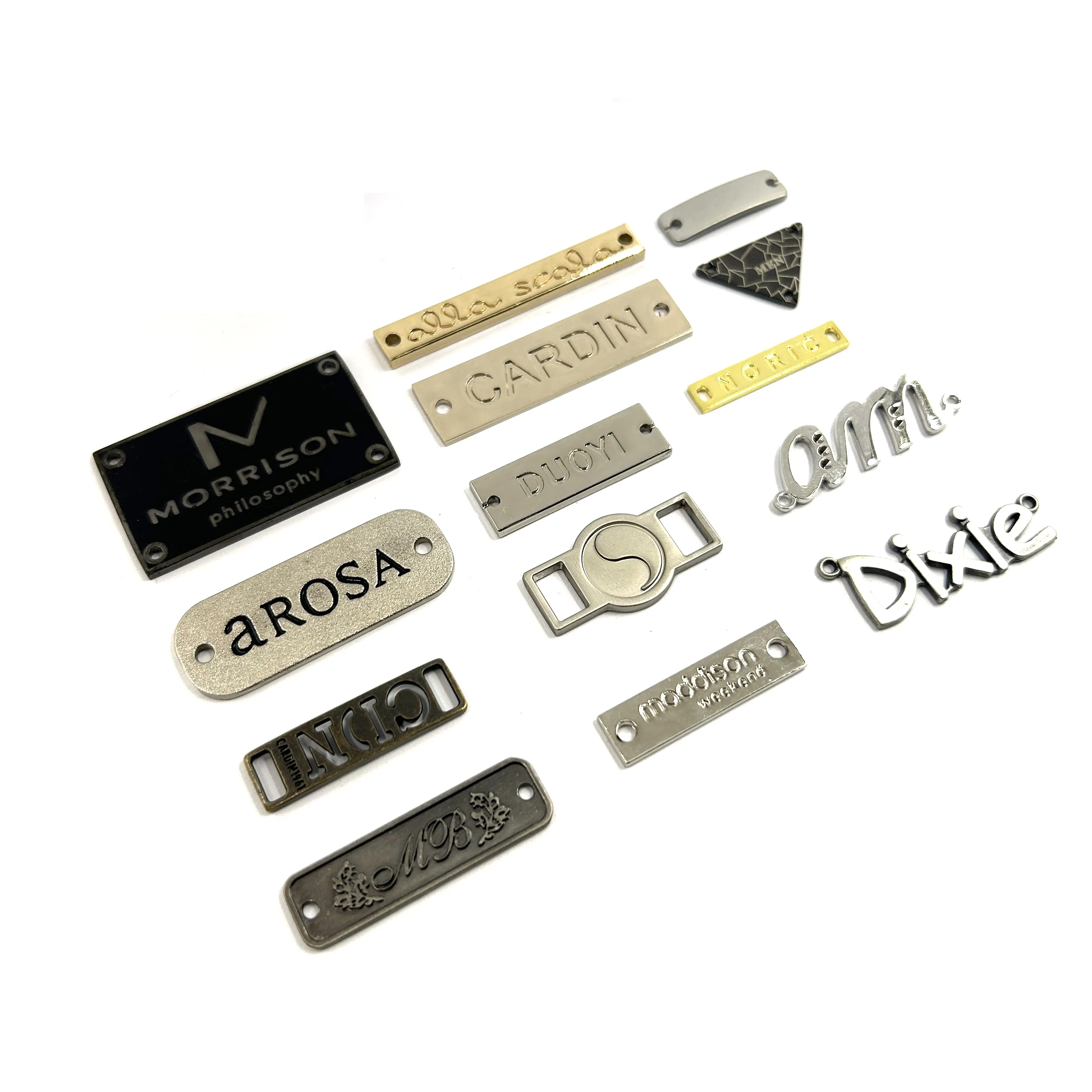 Custom design engraved brand name custom metal logo labels tag for clothing