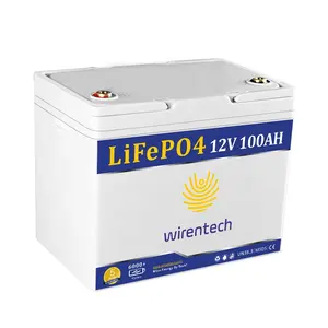 Wirenech 12.8V 100Ah RV Marine LiFePo4 batterie avec BMS Rechargeable Cycles profonds
