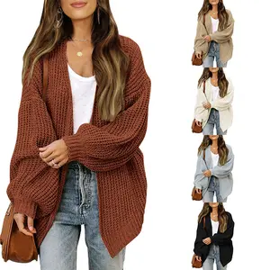 Wholesale customized women's new casual sweater bat sleeve thick needle buttonless wool knitted cardigan sweater