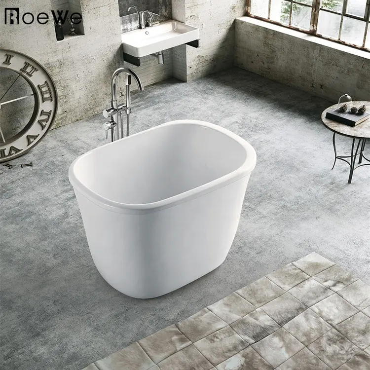 Mini vasca idromassaggio bianca semplice e profonda per 1 persona, vasca da bagno autoportante in acrilico senza cuciture Roewe colore bianco o personalizzato 3 anni