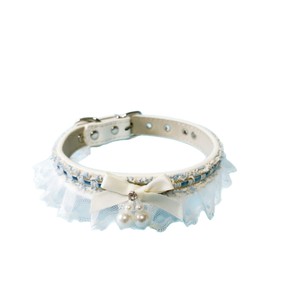 <b>Lace</b> Cat Collar With Bow Adjustable For Small Pets Elegant Style Light Purple Off <b>White</b> Lake Blue Solid Color - Product Image 5