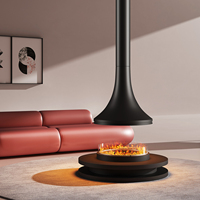 Cheminée électrique décorative de dernière génération avec cloche évasée suspendue, protection contre le vent en verre et effet vapeur d'eau