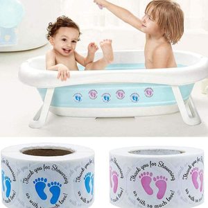 Autocollants ronds mignons en forme d'empreintes de pieds roses, « Merci de nous avoir bénis d'amour », étiquettes autocollantes en papier artistique pour fête de naissance - Product Image 3