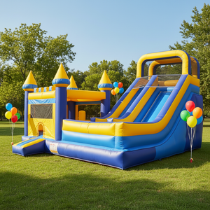 Château gonflable commercial en PVC avec toboggan et zone de saut, pour enfants, parc aquatique extérieur, idéal pour les fêtes - Product Image 1