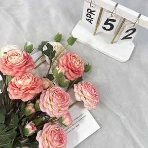 Meiyu Craft Flower Factory – Bouquet de roses artificielles à 9 têtes en soie, rose et blanc, pour décoration de mariage, accessoires de photographie de mariage et décoration intérieure - Product Image 1