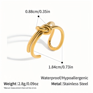Bague ajustable ouverte en acier inoxydable plaqué or 18 carats PVD avec nœud, bijoux personnalisé<span class=keywords><strong>s</strong></span>, étanche, ne se décolore pas, pour femmes, vente en gros - Product Image 2