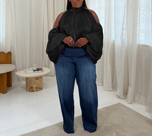 Elegante, sexy Plus-Size Damenblusen, schulterfrei, mit Rüschen, Neckholder, Ballonärmeln, schimmernd, strukturiert, Oversize, für Party und Club. - Product Image 5