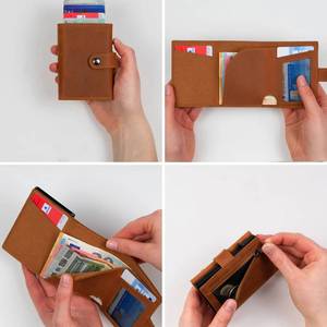 Casekey Vintage Custom Factory Crazy Horse <b>Trifold</b> Mechanism <b>Wallet</b> RFID Blocking Credit Card Holder Button Closure for Case - Product Image 4