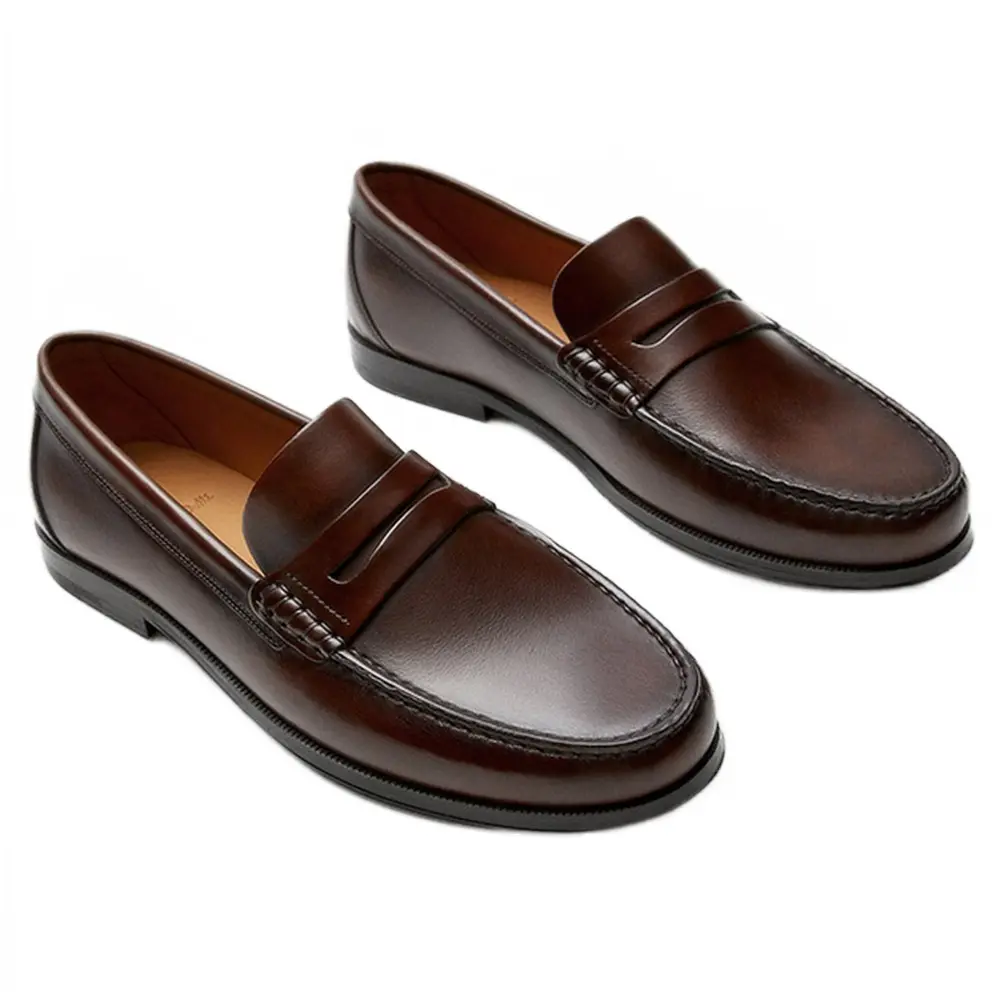 Vintage Calf Leather Men's Loafer Shoes High Quality Handmade Wear-Resistant Brown Pure Leather Casual Shoes