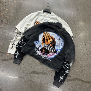 Мужские негабаритные винтажные уличные футболки на заказ, плотные укороченные 100% с логотипом, хлопковые укороченные квадратные - Product Image 3