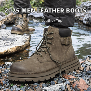 Nouvelles Bottes d'Hiver Décontractées pour Hommes 2026 en Cuir Véritable Imperméables Chaussures de Randonnée Extérieures Respirantes Antidérapantes Chaussures de Montagne Personnalisables - Product Image 2