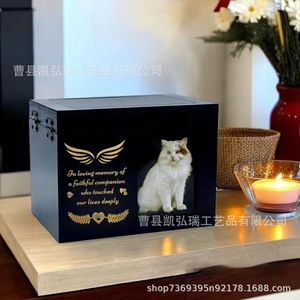 Cross-border wooden pet <b>urn</b> with photo stickers, suitable for home desktops, <b>cat</b> and dog memorial burial boxes, cremation boxes. - Product Image 3