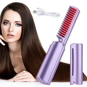 Fast <b>Heated</b> Cordless Straightener Brush Mini Hot Comb Styling Portable <b>USB</b> Rechargeable Electric Wireless Hair Straightening Com - Product Image 1