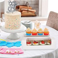 FAVORCRAFTS Boîte à pâtisserie certifiée haut de gamme, personnalisable avec logo, de qualité alimentaire, portable, écologique, réutilisable, en carton blanc avec fenêtre