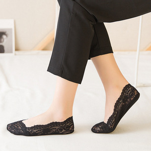 Women Lace Socks Cotton Soled Boat Style Summer Thin Ice Silk Invisible Anti Slip Shallow Opening Regular Casual Socks - Product Image 2