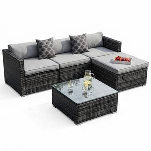 Muebles de Ratán para Jardín, Resistentes a la Intemperie, Conjunto Modular de Sofá Seccional de PE, Mesa de Centro de Vidrio Templado, Conjunto de Salón para Patio - Product Image 1