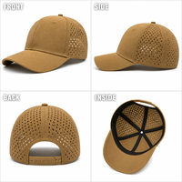 Casquette de baseball perforée découpée au laser respirante à six panneaux avec visière incurvée réglable 56-62cm Logo personnalisé Vente en gros OEM Faible MOQ
