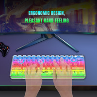 Ensemble clavier et souris de jeu HXSJ V700, clavier 61 touches compact 60 % rétroéclairé RGB, souris filaire à capteur optique transparent, LED 7 couleurs
