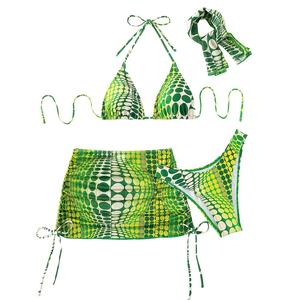 ชุดว่ายน้ำผู้หญิงแบบ 4 ชิ้น รุ่นใหม่ปี 2025 ชุดบิกินี่เซ็กซี่ทรงสามเหลี่ยม พร้อมผ้าคลุมตาข่าย กระโปรงชายหาด ชุดชายหาด - Product Image 1