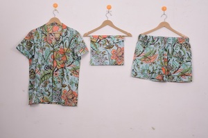 Conjunto de Pijama de Algodón 100% con Estampado Artesanal, Camiseta de Manga Corta con Pantalones Cortos, Ropa de Dormir Informal para Verano - Product Image 2