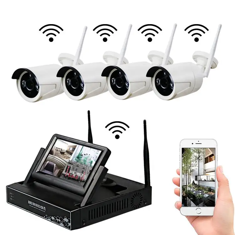 4CH 8CH Wifi Met 7Inch Lcd 3MP 5MP Screen Security Camera Ip Draadloze Nvr Kits Outdoor Wifi Beveiliging Cctv camera Systeem