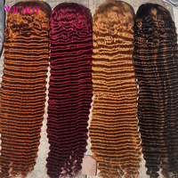 Perruques brésiliennes en cheveux humains ondulés profonds, couleur 99J, avec dentelle frontale 13x4 HD, personnalisées en gros pour femmes