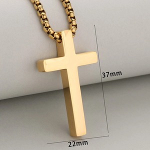 Collier pendentif croix simple en acier inoxydable, bijoux chrétiens vintage pour femmes et hommes, cadeau religieux hip-hop pour baptême - Product Image 2