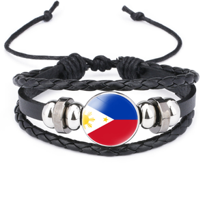 Drapeaux nationaux asiatiques, bracelets en cuir de vachette drapeau chypriote, bracelets tissés à la main noirs - Product Image 6