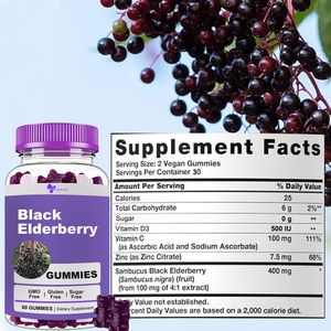 Gummies de sureau noir personnalisées sous marque privée, sans OGM, sans gluten, 60 gummies sans sucre, complément alimentaire - Product Image 2