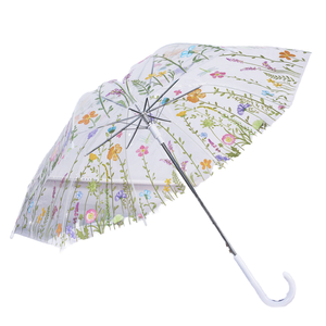 Ombrello Trasparente POE da 21 Pollici con Design Floreale, Manico Dritto, Pieghevole in Tre Sezioni, per Esterni e Pioggia - Product Image 4