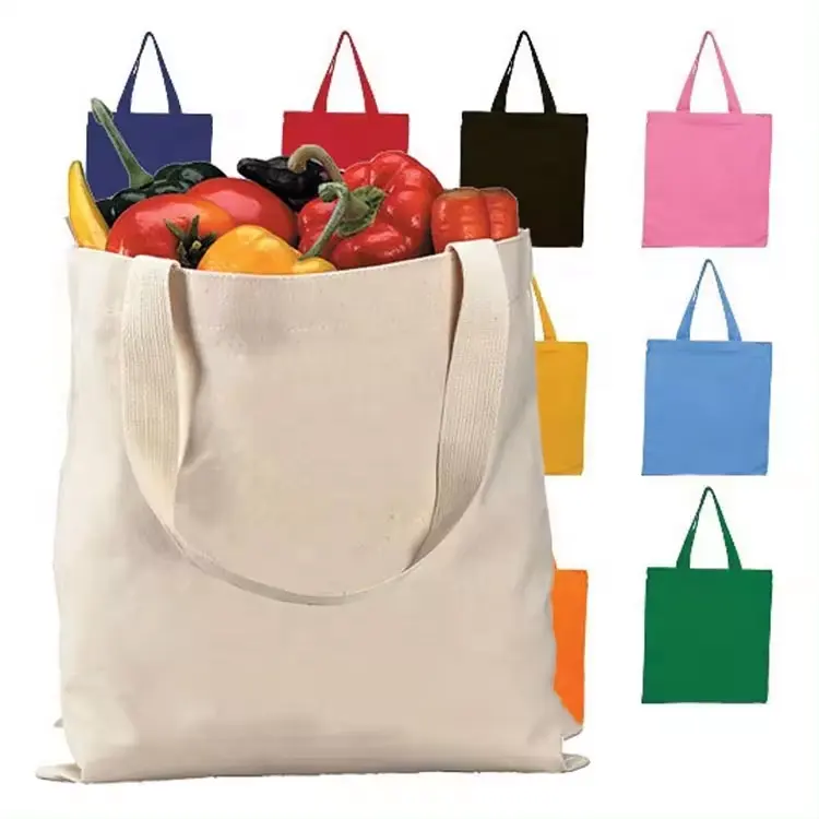 Wholesale Plain Cotton Tote Bag Short Handle Custom Fabric Travel Gifts Eco-Friendly Reusable Grocery Canvas Shopping Bags