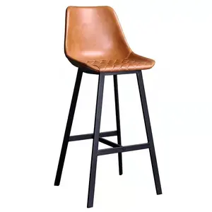 Wholesale Vintage Brown Leather Stool Bar Chair Luxury Metal Frame High Chair Kitchen Counter Height Chair Pub Bistro Bistronomy