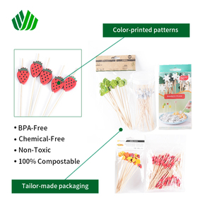 Diseño novedoso Fresas Rojas Bambú ecológico natural Brocheta de cuentas artesanales Pequeños palitos de frutas de Bambú - Product Image 3