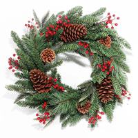 Guirlande de Noël artificielle avec de grands pommes de pin, aiguilles de pin et baies pour la porte d'entrée, décoration d'hiver pour la ferme, la maison et l'extérieur