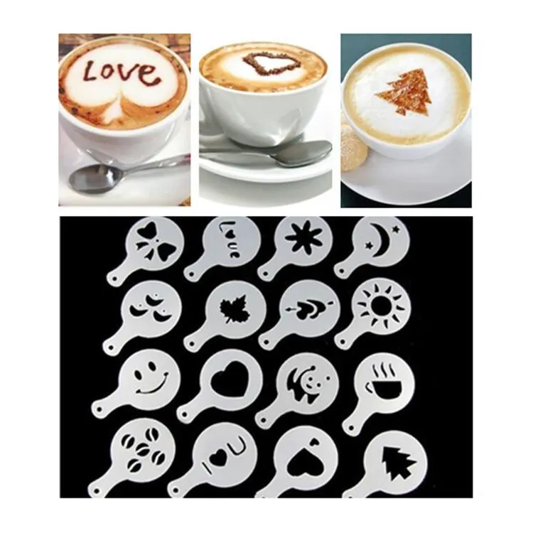 Vendita calda 16 Pcs Set PP Cappuccino Template Latte Art di Plastica Decorazione di Caffè Stencil