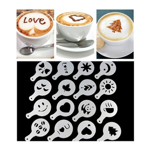 Plantilla de Cappuccino de PP, Arte Latte, decoración de plástico, plantilla de café, 16 Uds., gran oferta