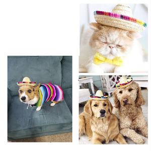 Mini Sombrero para Mascotas, <span class=keywords><strong>Gorro</strong></span> <span class=keywords><strong>de</strong></span> Paja Tejida Estilo Mexicano para Perros Pequeños/Medianos/Grandes, Accesorio <span class=keywords><strong>de</strong></span> Verano para Disfraces - Product Image 3