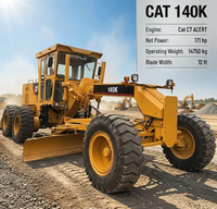 Niveleuse d'occasion CAT 140K japonaise haute performance, poids opérationnel 15 tonnes, moteur puissant, vente chaude
