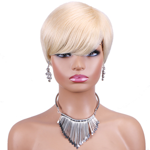 Perruque <span class=keywords><strong>courte</strong></span> bob pour femme, 100% cheveux Remy chinois, fabriquée à la machine, cheveux raides, couleur naturelle, densité 150% - Product Image 1
