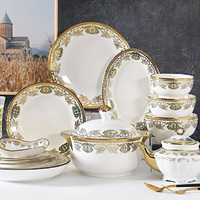 Vaisselle personnalisée de luxe à bordure dorée Vaisselle en porcelaine Assiettes de service Bol à vaisselle Service de table