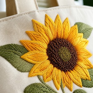 Embroidery <b>Sunflower</b> Canvas Tote Bag Handmade Design Eco Friendly Reusable Custom Wholesale Open <b>Top</b> Shopping Use - Product Image 4