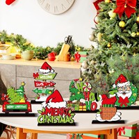 Decoraciones Navideñas para Mesa, 6 Centros de Mesa Verde Lima y Rojo, Adornos Invernales, Material de Madera, Hecho en China JLXALI-GD0116