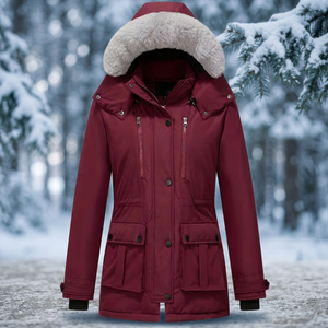 <b>Women's</b> Plus Size Solid Hooded Zipper Closure Thick Outdoor Casual <b>Jacket</b> Warm Winter Parka with Shearing Processing - Product Image 2