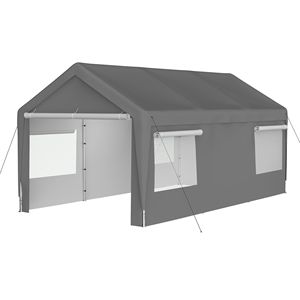 Abri de voiture DB 10x20 pieds, toit en PVC imperméable, structure en bois, style moderne pour stationnement de voitures - Product Image 1